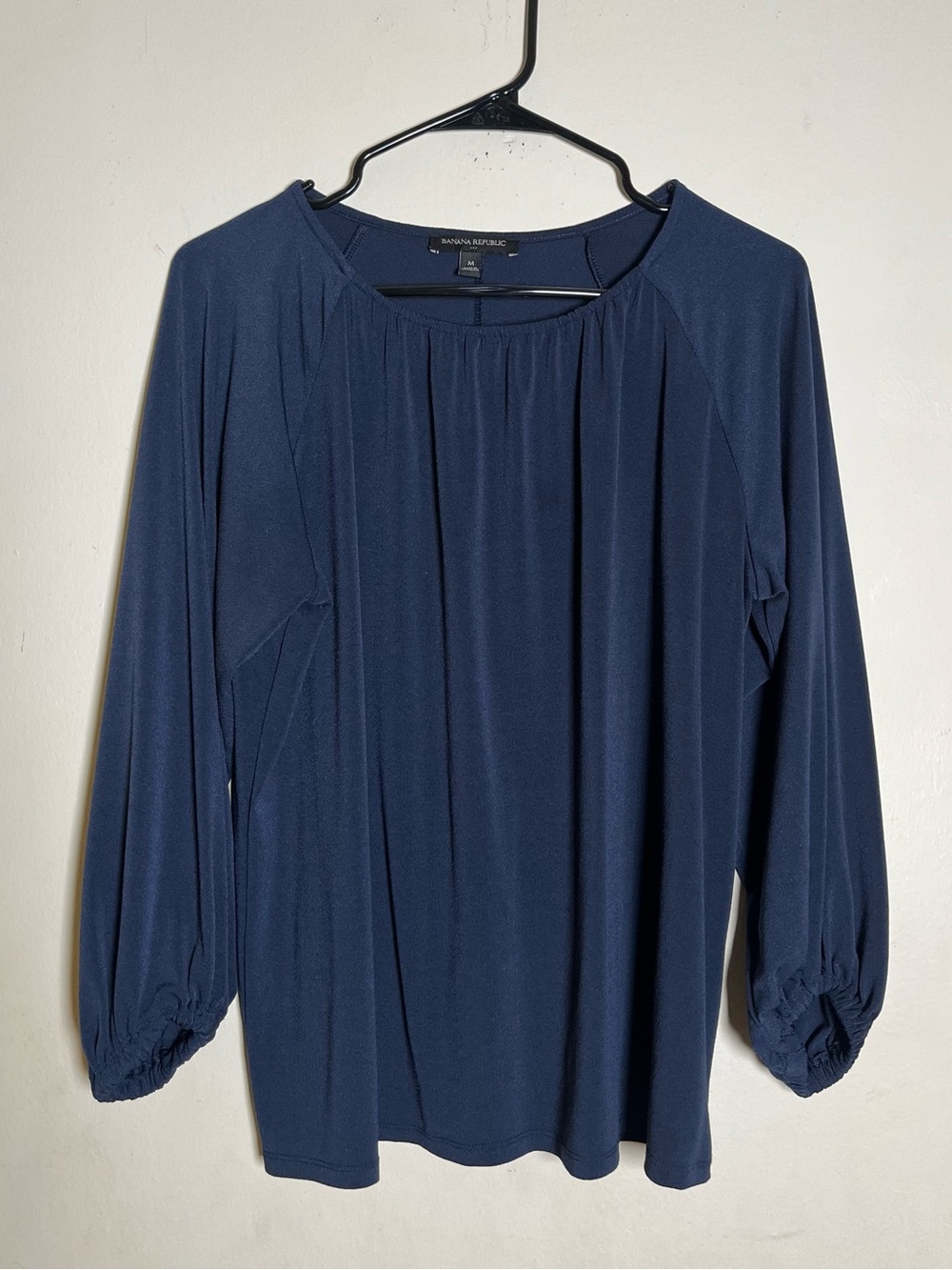Banana Republic Deep Navy Long Sleeve Gathered Neck Top